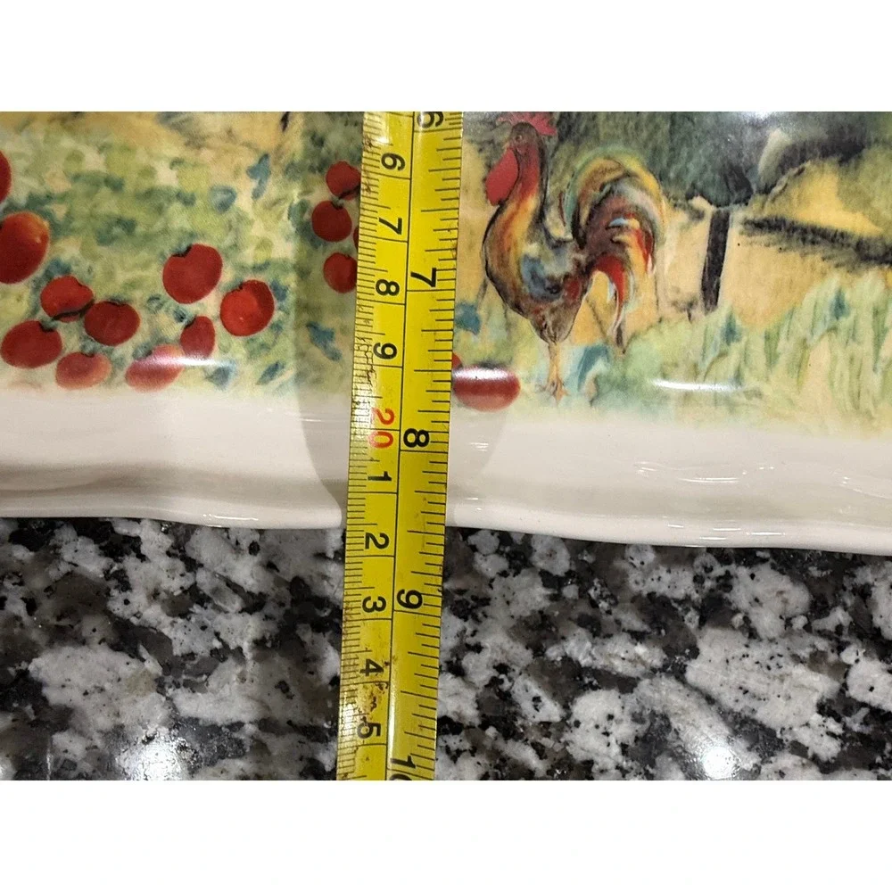Hand Decorated Italian Rectangular Platter Rooster Sunflower Tuscan Pottery Tray